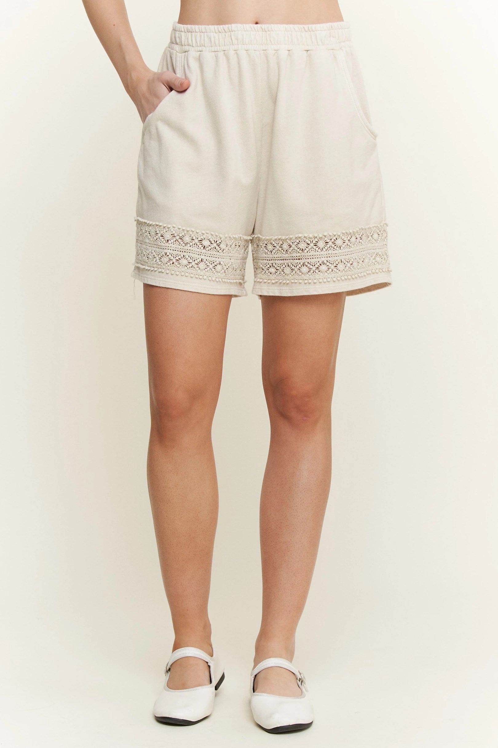 Jher Mineral Washed Lace Trim Shorts