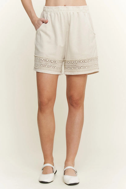 Jher Mineral Washed Lace Trim Shorts