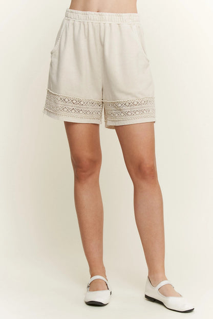 Jher Mineral Washed Lace Trim Shorts