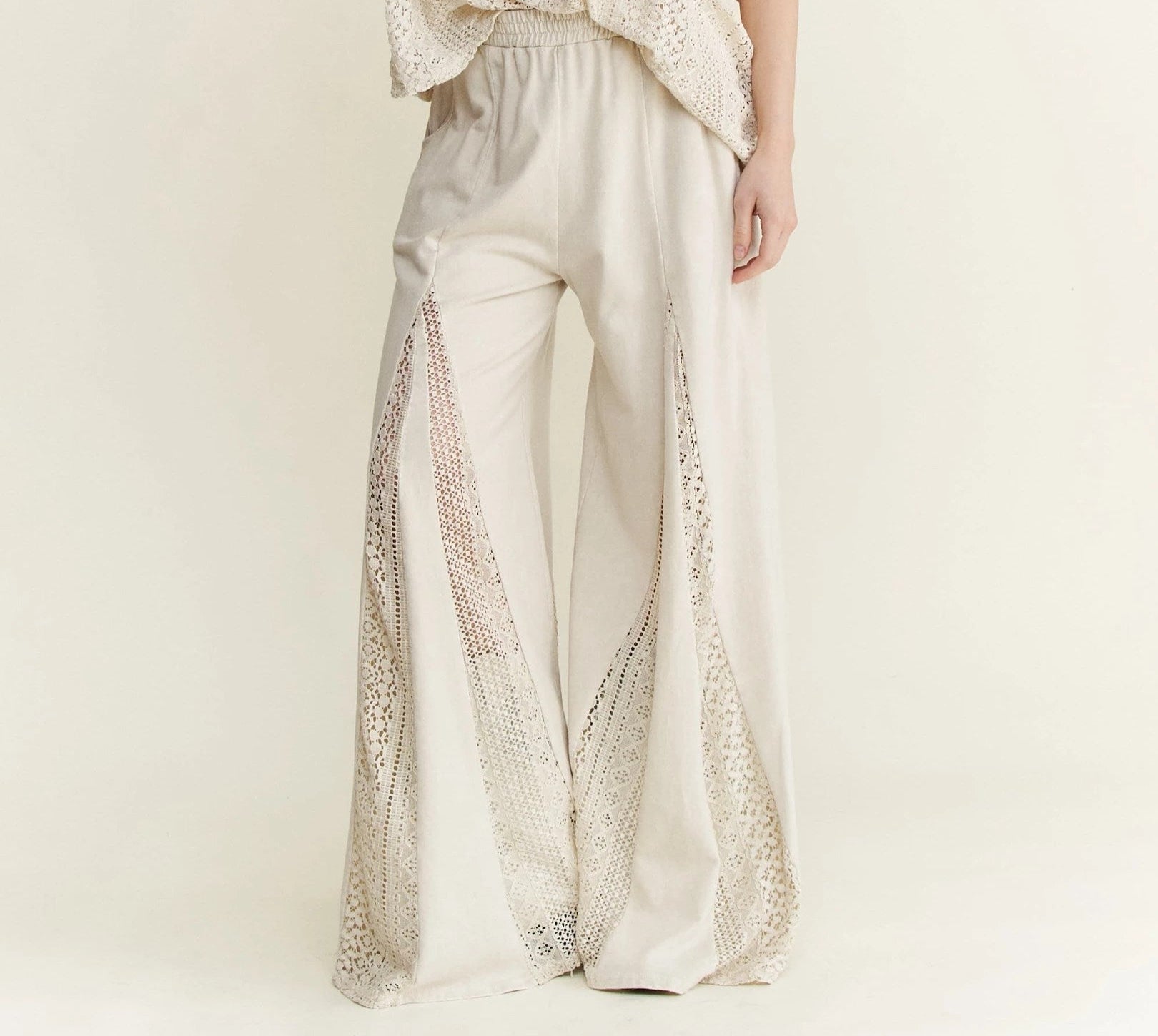 JHer Mineral Washed Lace Flare Hippie Pants
