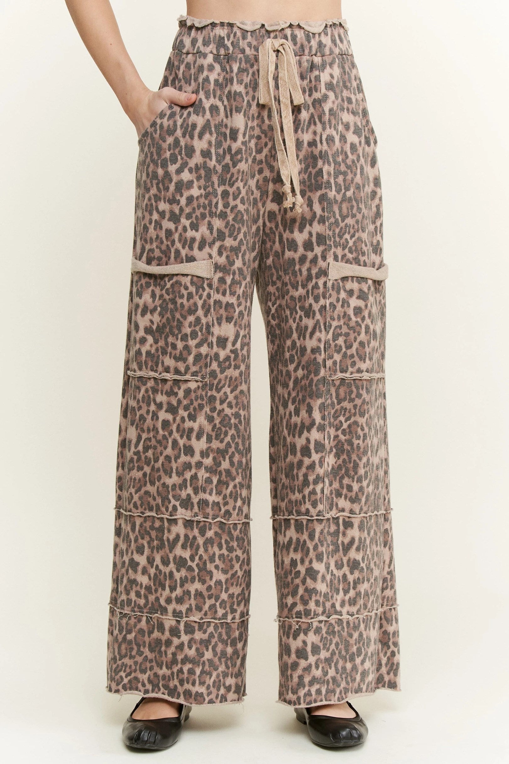Jher Mineral Washed Animal Leopard Wide Leg Pants