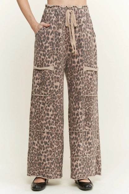 Jher Mineral Washed Animal Leopard Wide Leg Pants