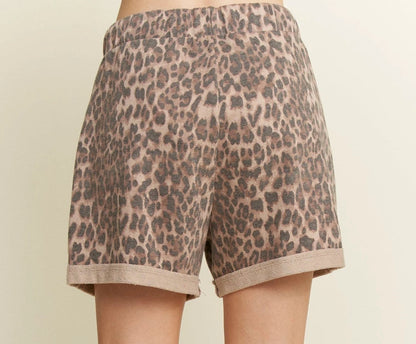 JHer Mineral Washed Leopard Animal Print Shorts