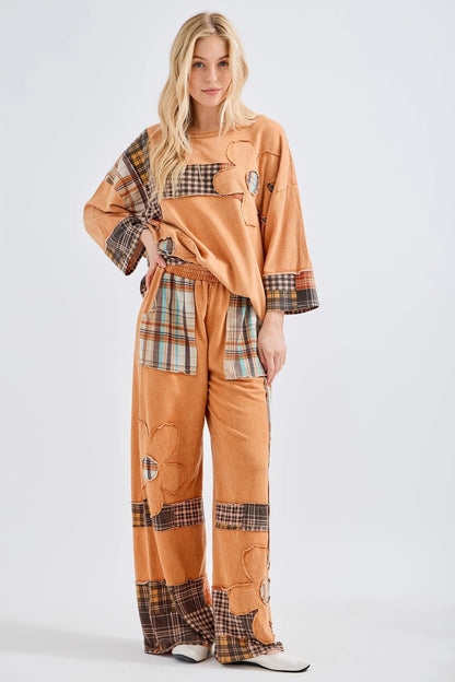 J.Her Mineral Washed Plaid Daisy Pants