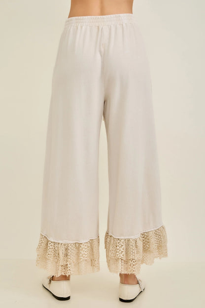 Jher Mineral Washed Lace Ruffles Cropped Pants