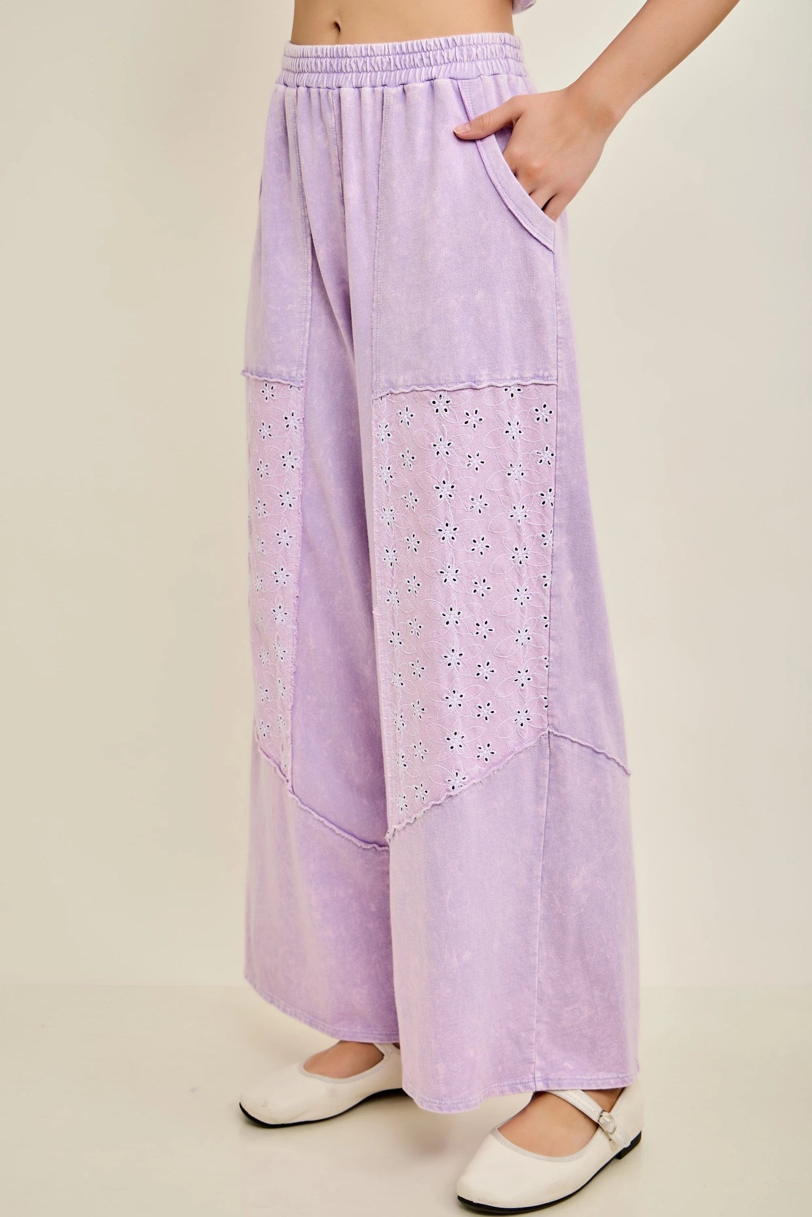 Jher Mineral Washed Eyelet Lace Pants