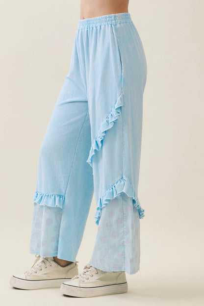Jher Mineral Washed Boho Polkadot Ruffle Pants