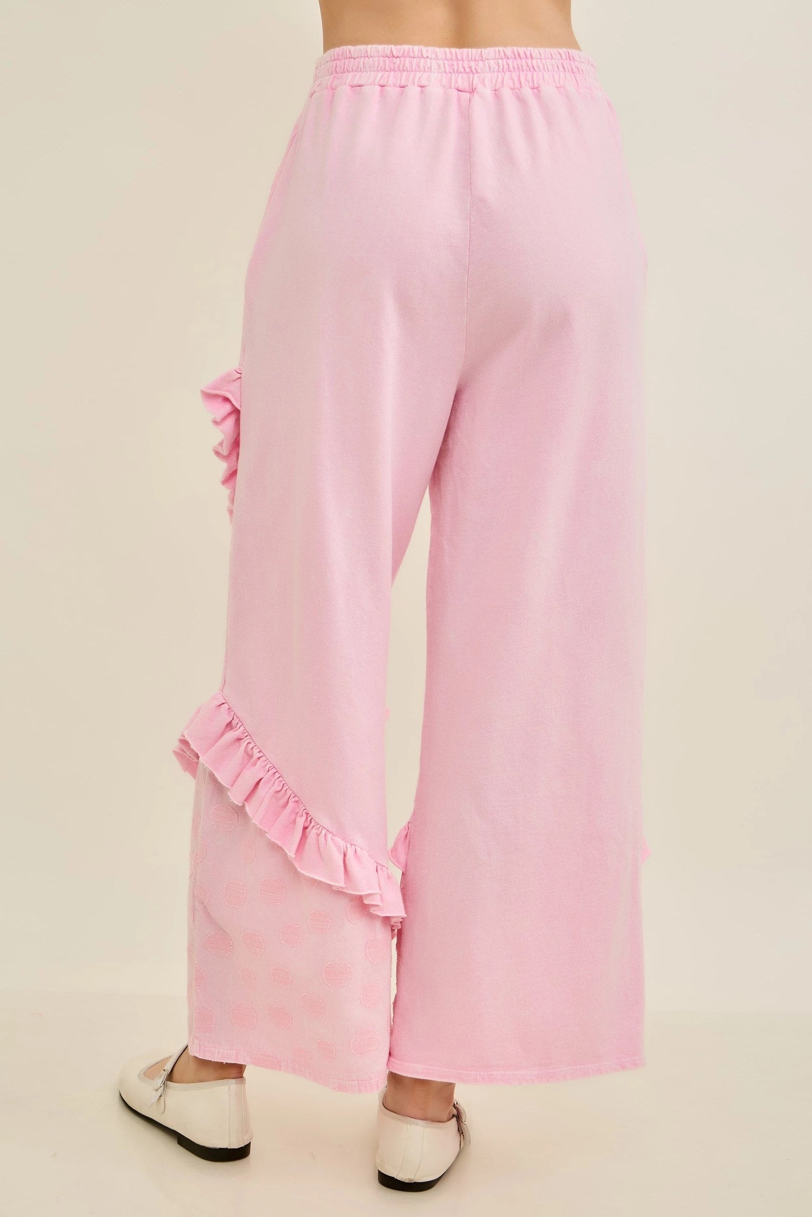 Jher Mineral Washed Boho Polkadot Ruffle Pants – Felecia Bella