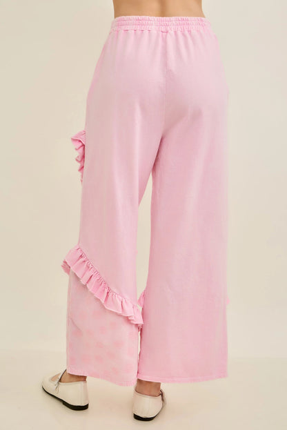 Jher Mineral Washed Boho Polkadot Ruffle Pants