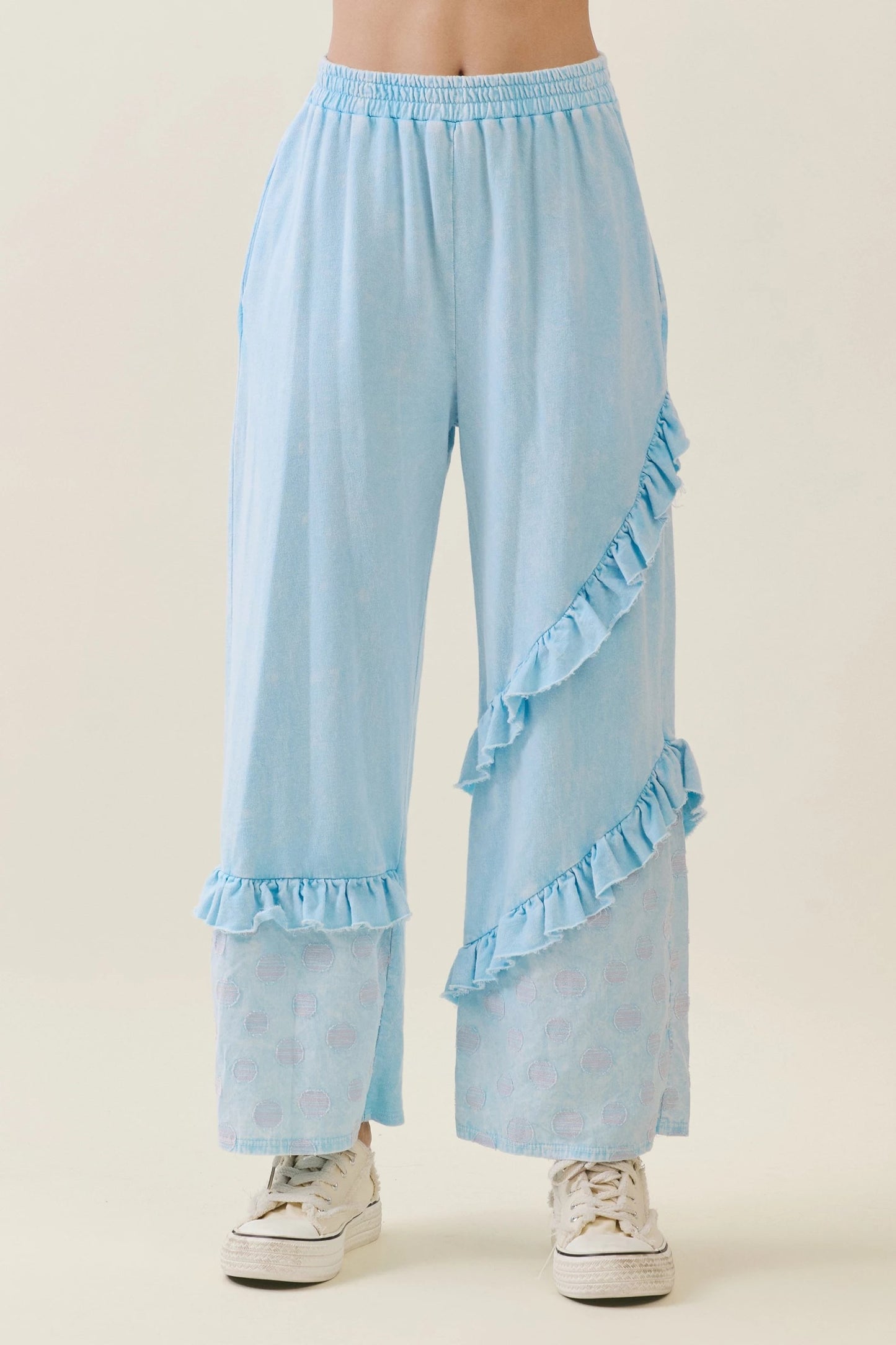 Jher Mineral Washed Boho Polkadot Ruffle Pants