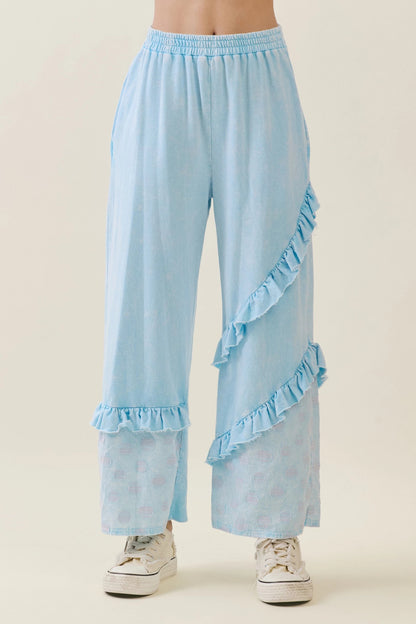 Jher Mineral Washed Boho Polkadot Ruffle Pants