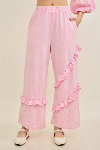 Jher Mineral Washed Boho Polkadot Ruffle Pants