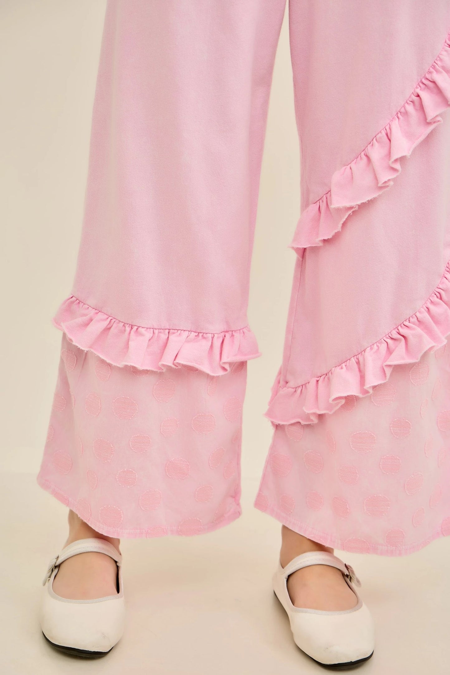 Jher Mineral Washed Boho Polkadot Ruffle Pants