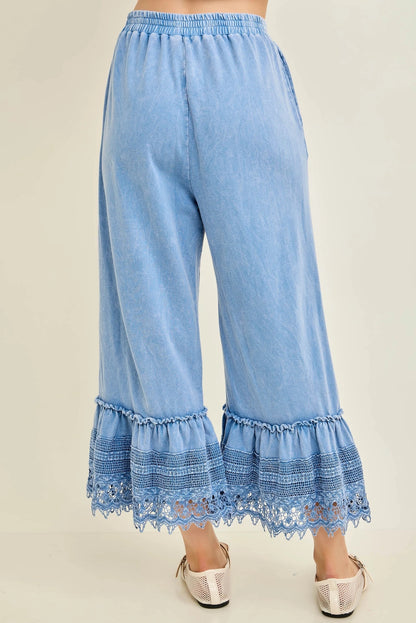Jher Mineral Washed Delicate lace trimmed hem Cropped Pants