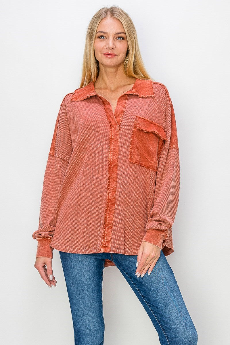 JHer Mineral Wash Vneck collar top