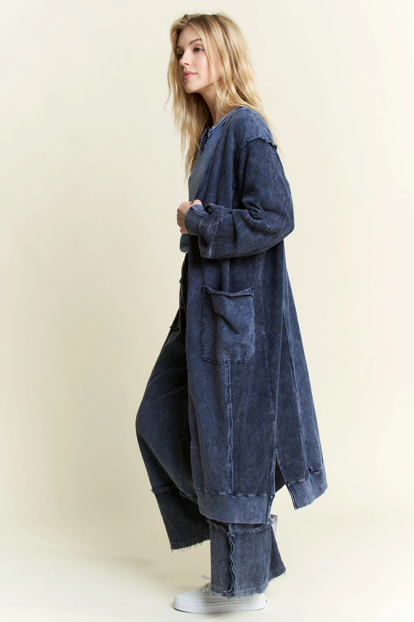 JHer MineralWash Soft French Terry Oversized Cardigan