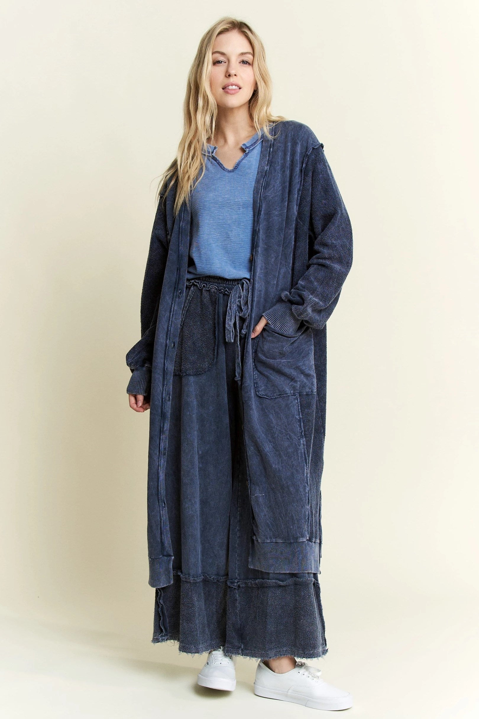 JHer MineralWash Soft French Terry Oversized Cardigan