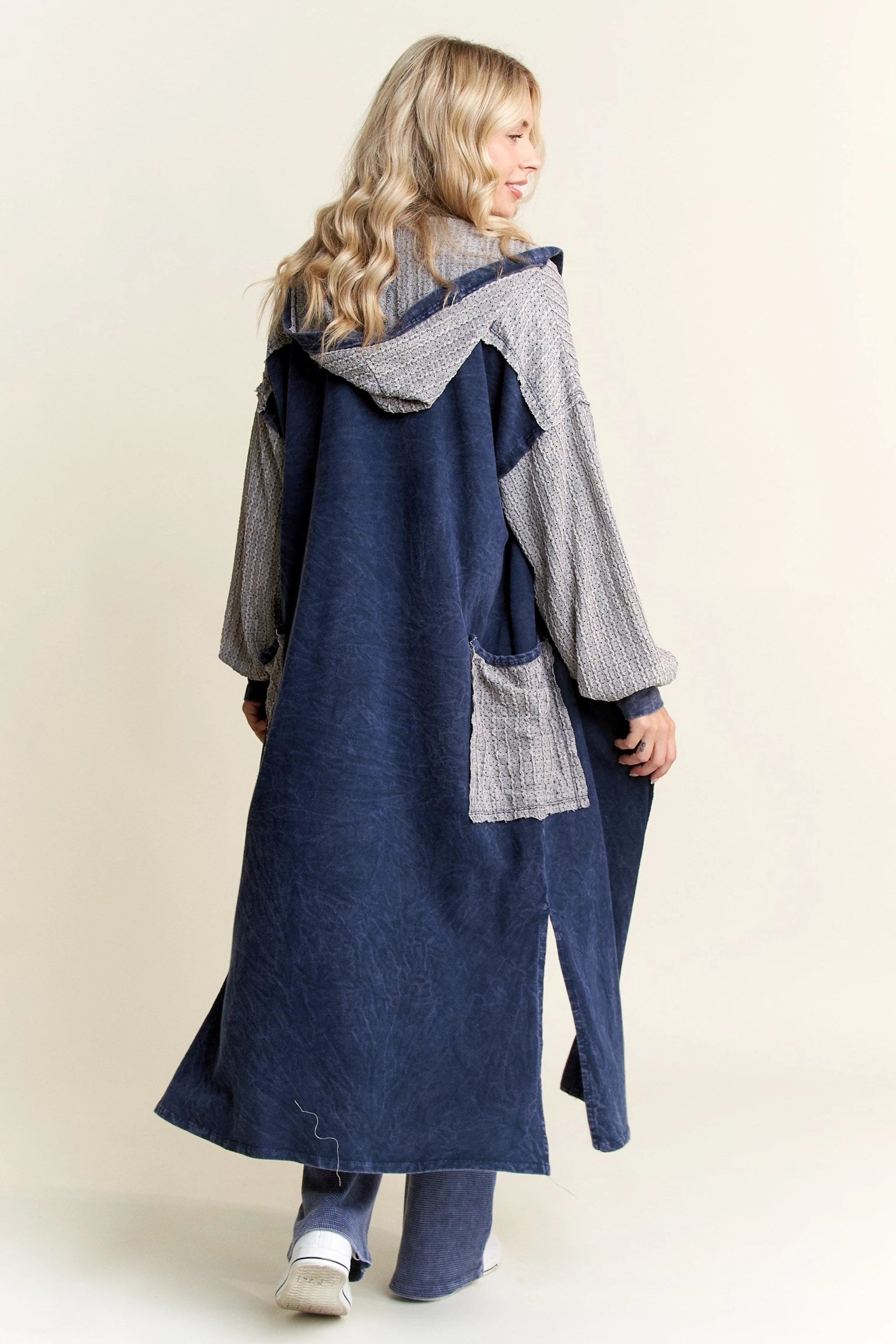 JHER MineralWash Wave Knit Jacquard hoodie maxi cardigan