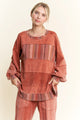 JHer MineralWash Striped Detail Crew neck long sleeve top