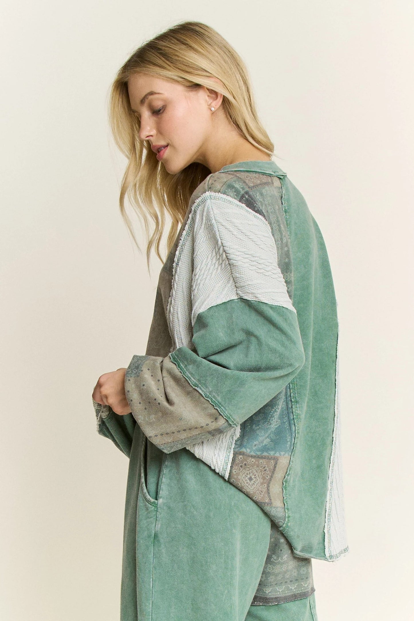 JHer Mineral Washed Bandana Patchwork + Sweater Top