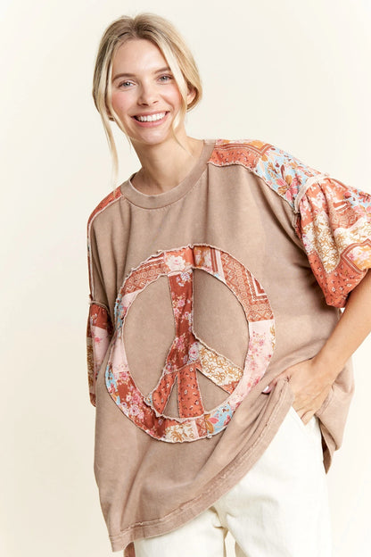 J.Her Mineral Wash Peace Sign Blouse