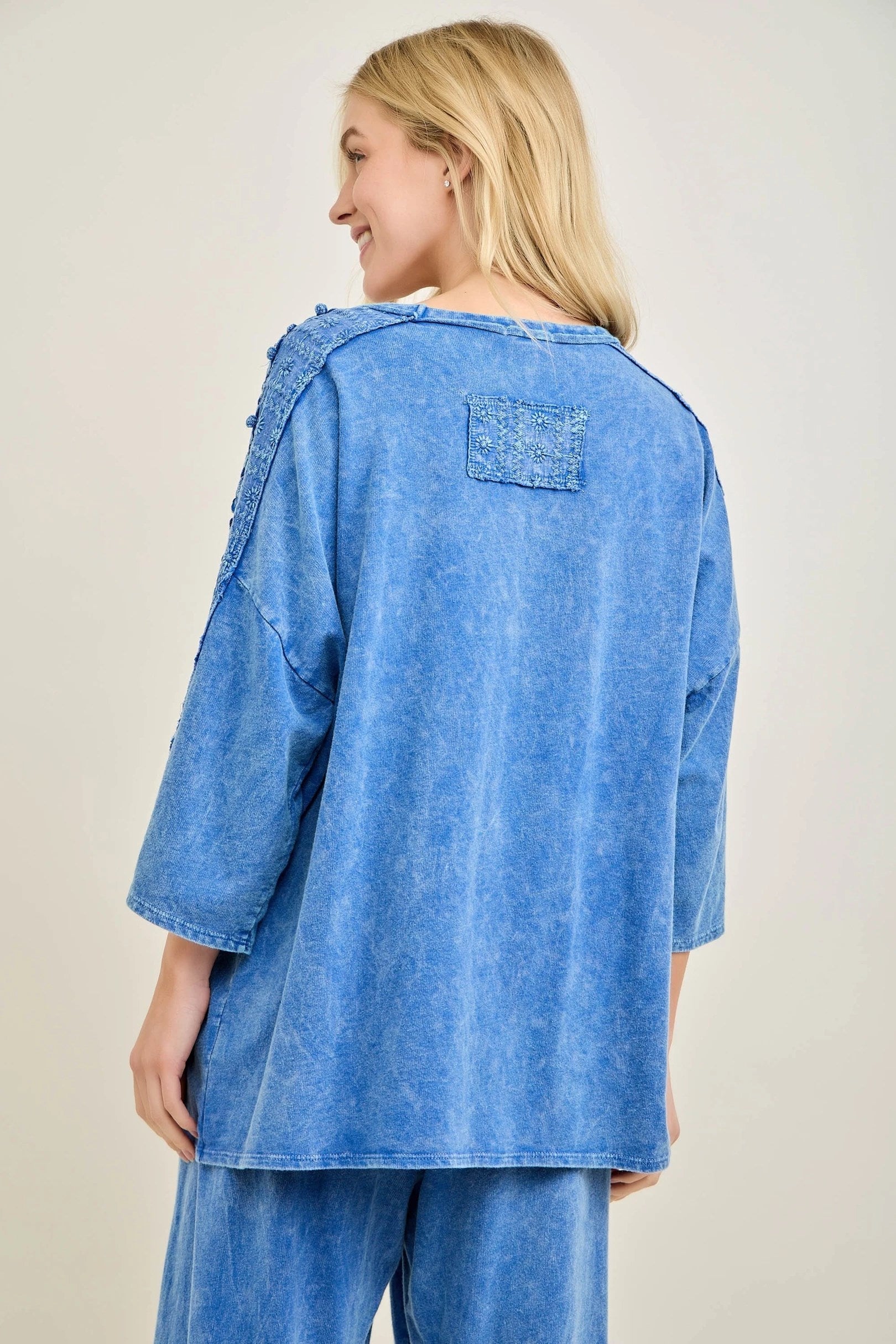 Jher Mineral Washed Flower trim detailed Lounge top