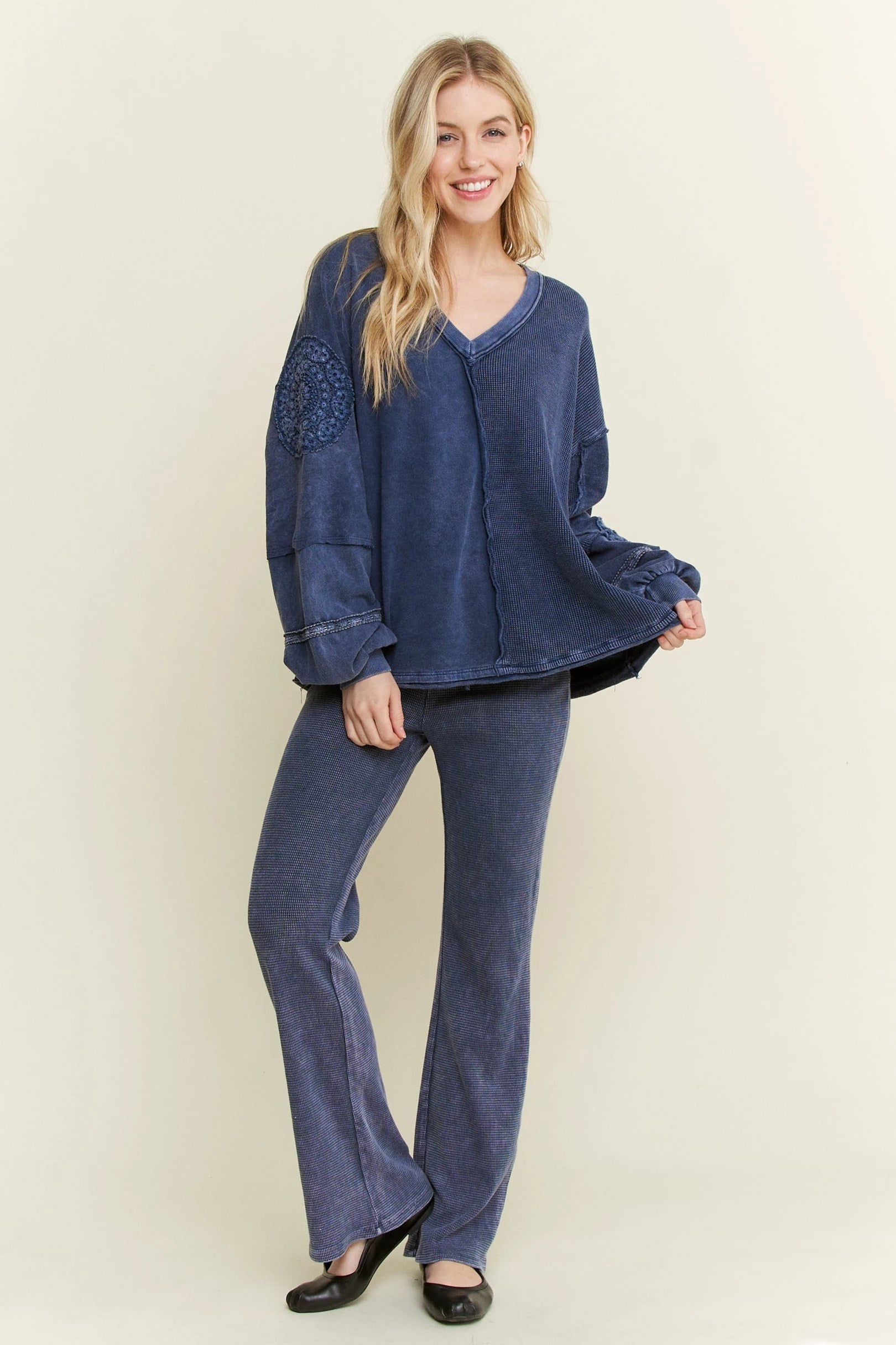 J.Her Mineral washed Doily Vneck Blouse