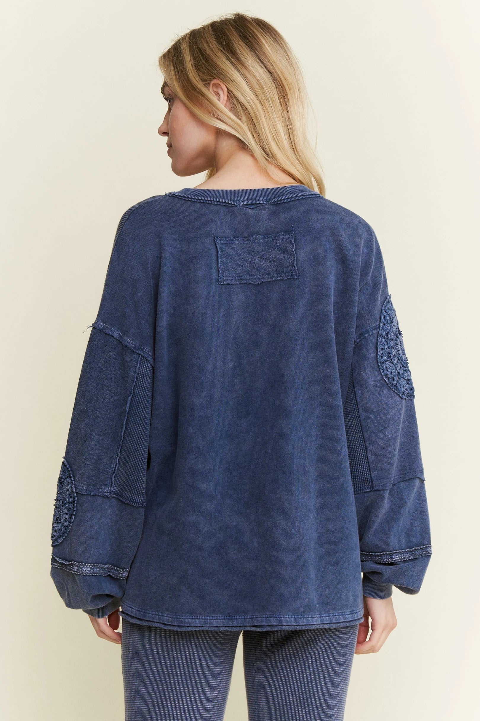 J.Her Mineral washed Doily Vneck Blouse