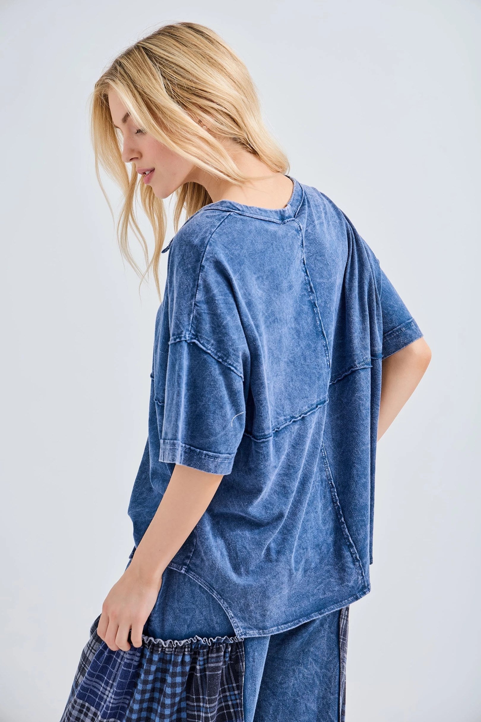 JHER Mineral Washed Henley Half sleeve Top