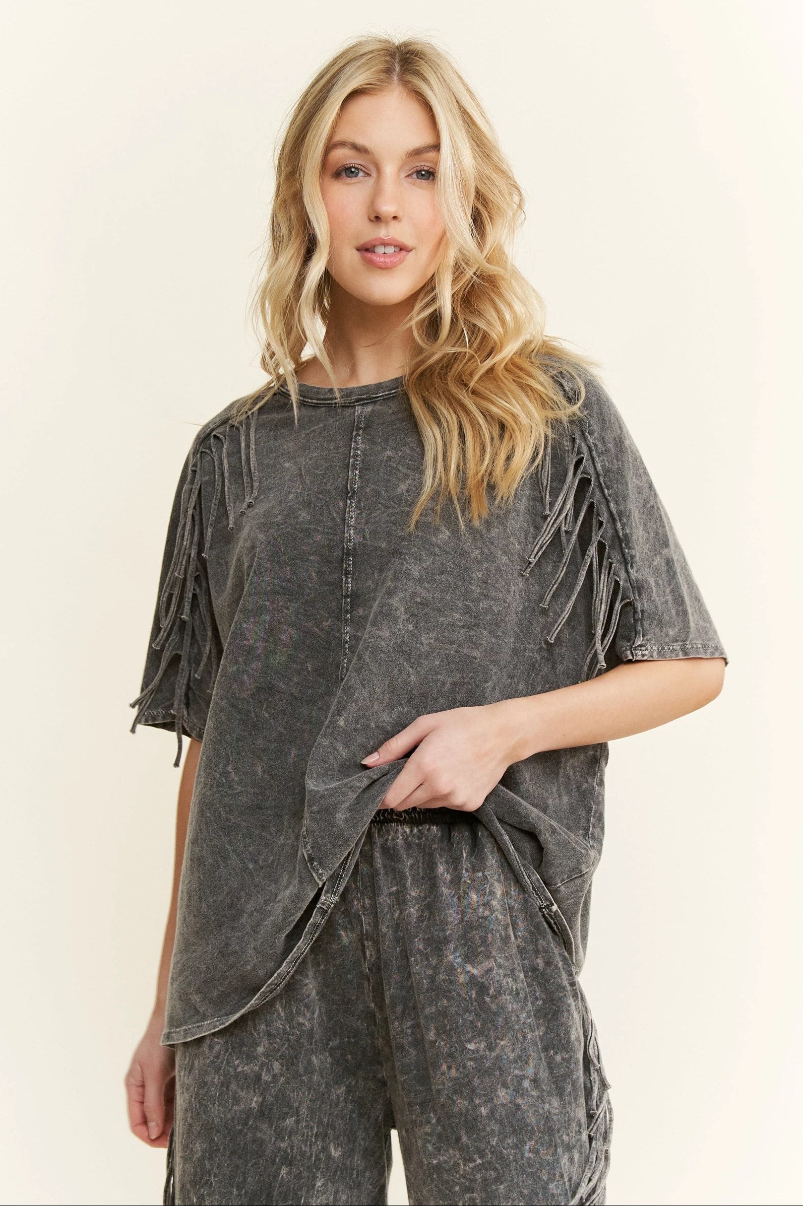 J.Her Mineral Washed Fringe top With Fringe – Felecia Bella