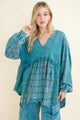 Jher Mineral Washed Flannel Eyelet Babydoll Blouse