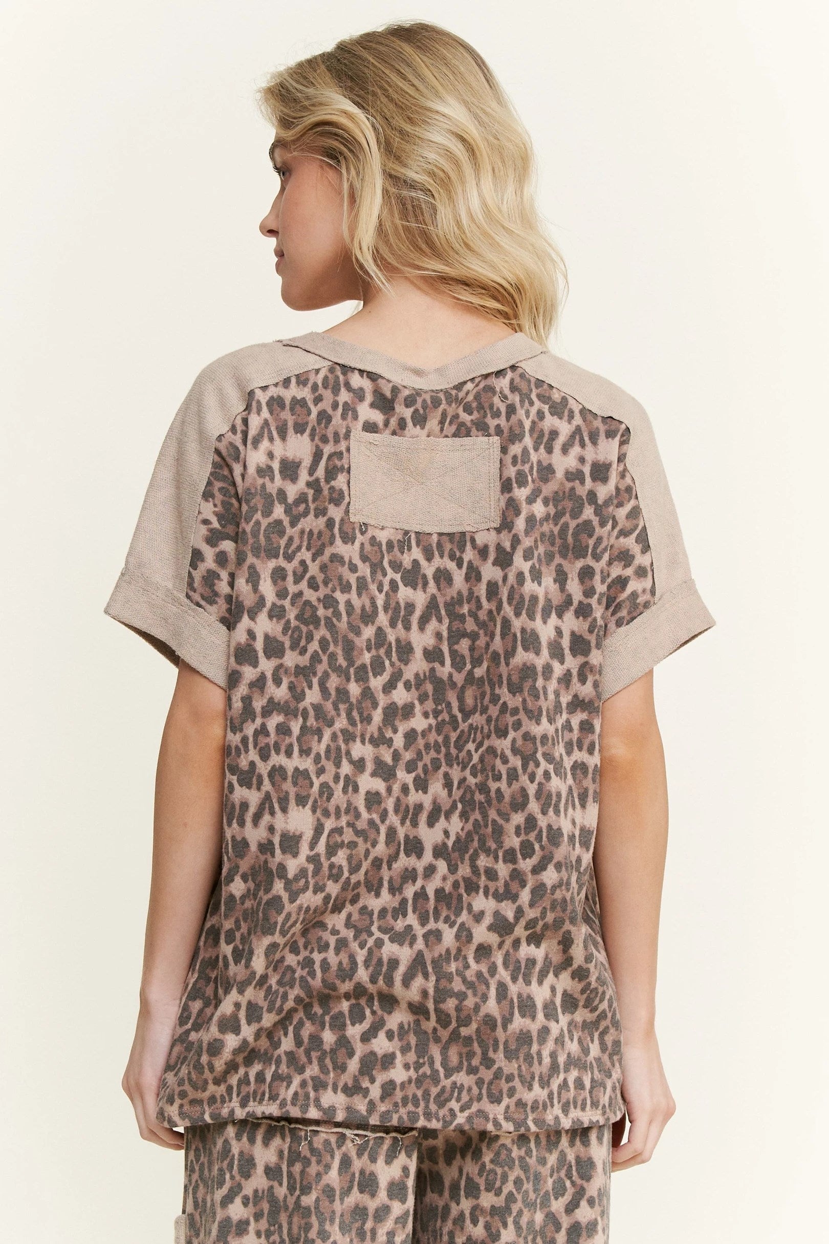 Jher Mineral Washed Leopard Animal print V neck shirt