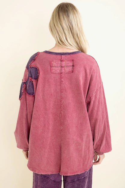 JHer Mineral Washed Flannel Daisy Henley  top