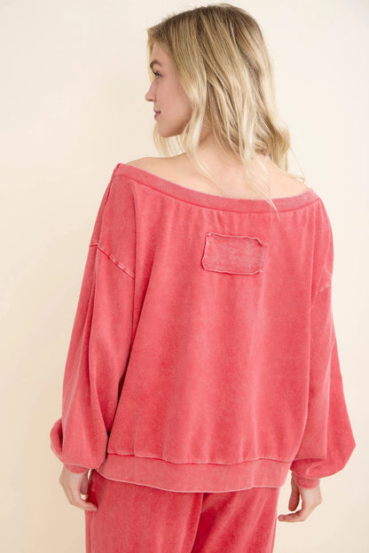 JHer Mineral Washed Off-the-Shoulder Ribbon Bow Cutie top