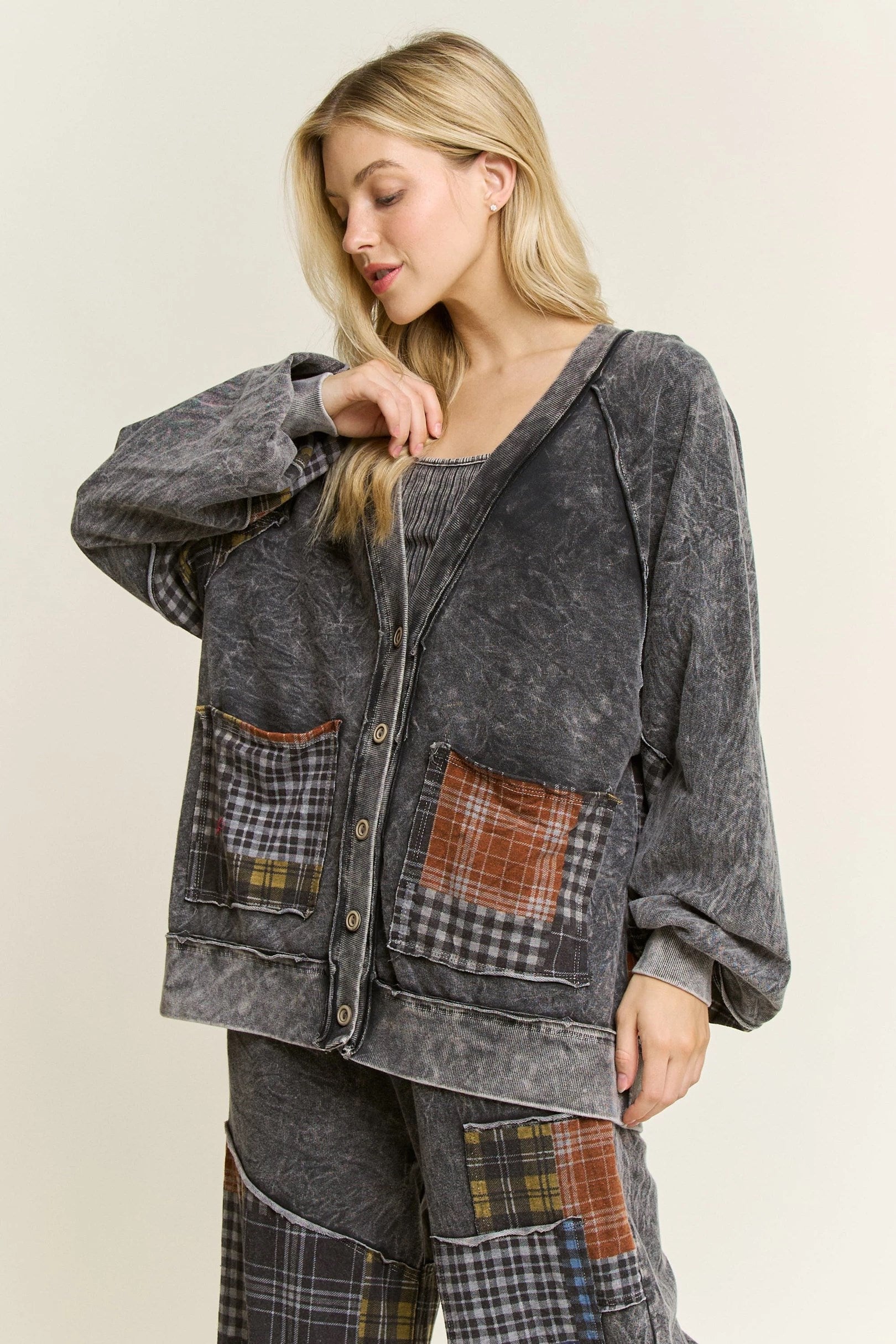 J.Her ,ineral Plaid pocket Cardigan
