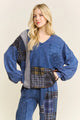 Jher Mineral Washed Plaid Patch Doily Top
