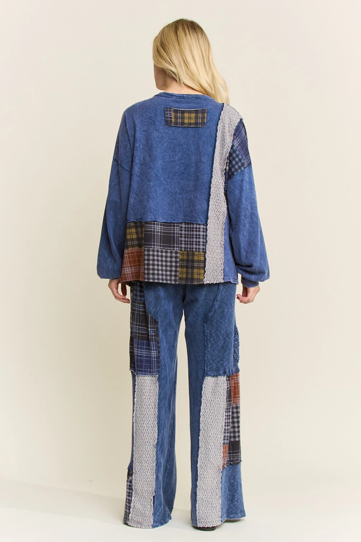 Jher Mineral Washed Plaid Patch Doily Top