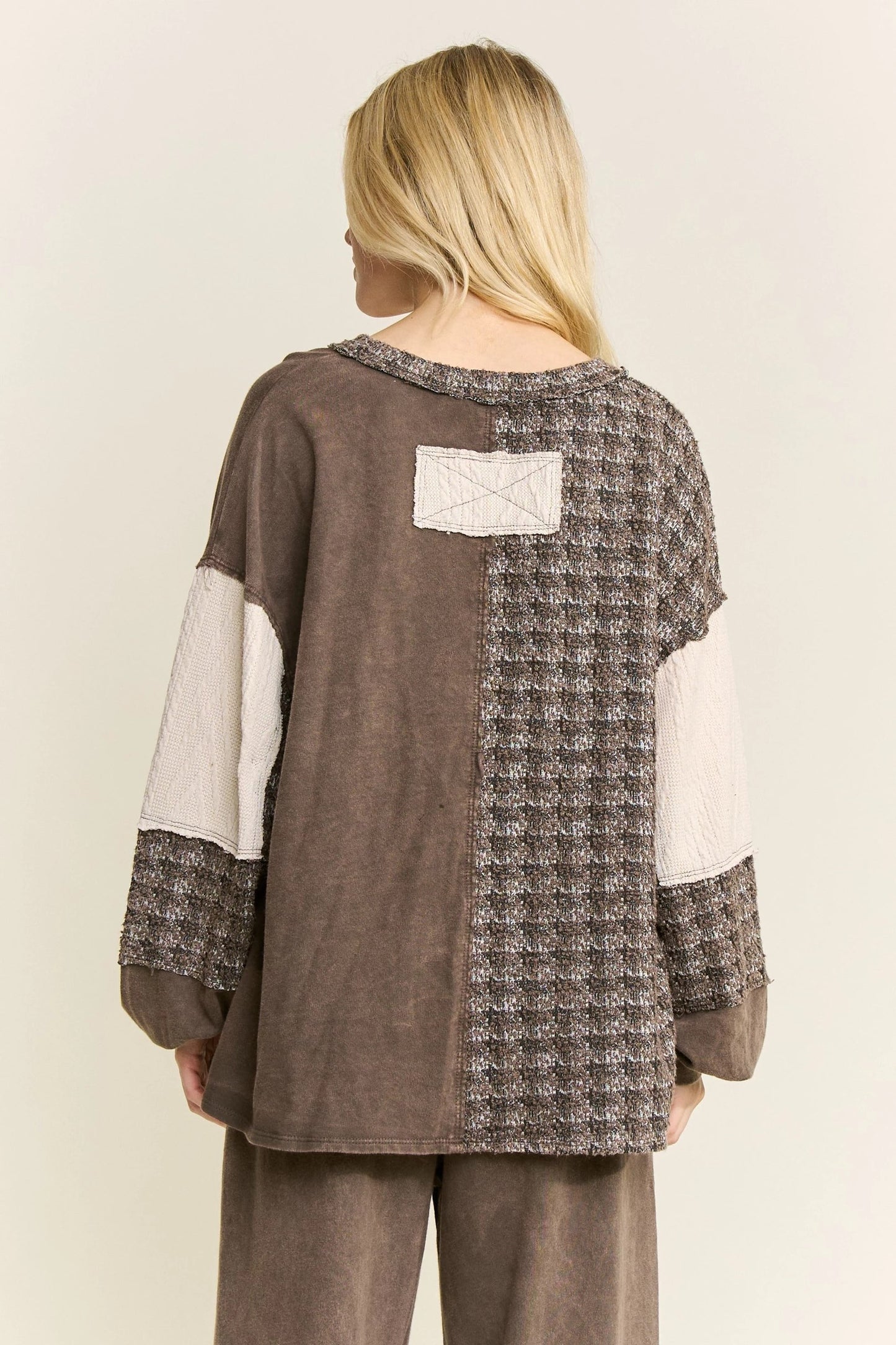 Jher Mineral Washed Tweed Sweater Detailed Vneck top