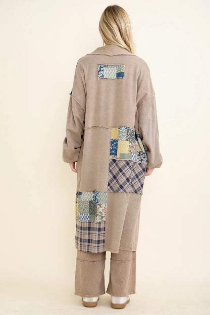 Jher Mineral Washed Boho Plaid Patched Jacket