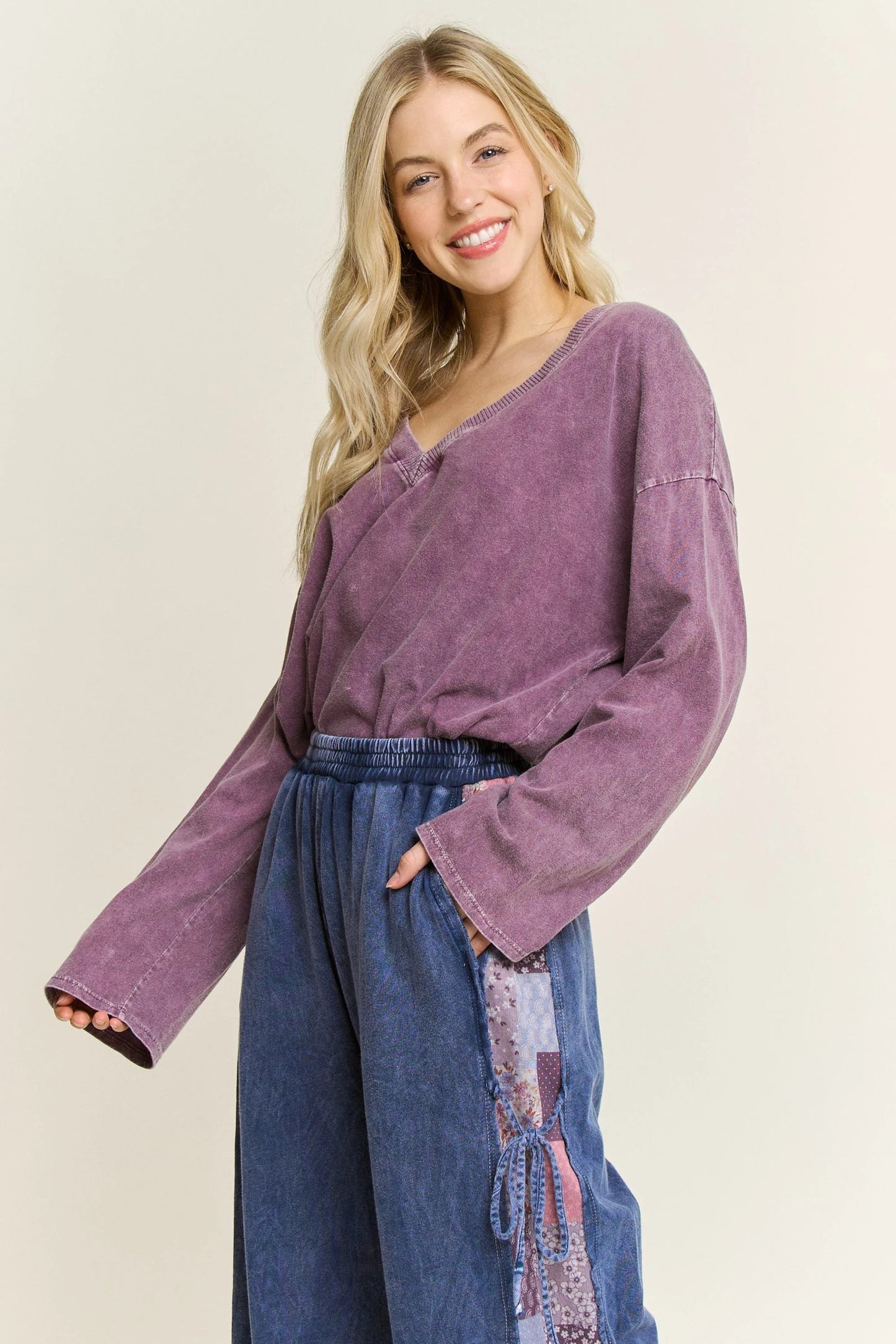 Jher Mineral Washed Everyday V-Neck Top