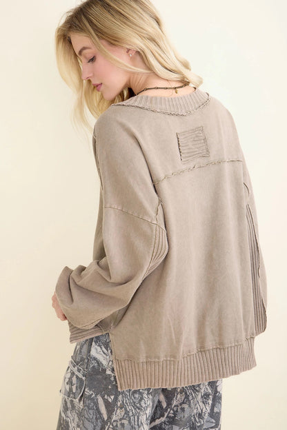 Jher Mineral Washed Ribbed V-Neck Sweatshirt