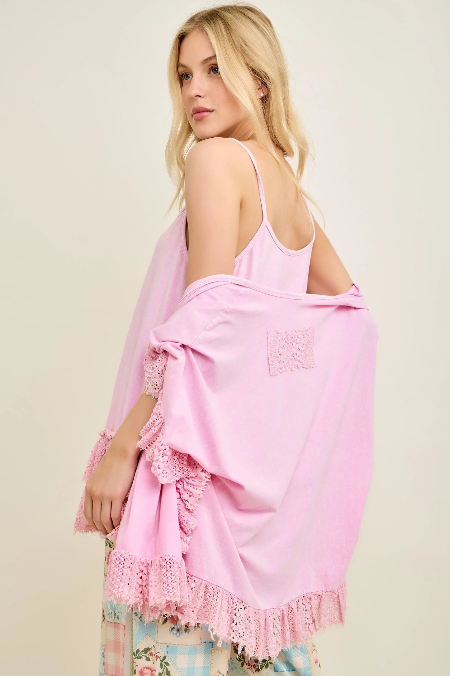 JHer MIneral washed lace Kimono