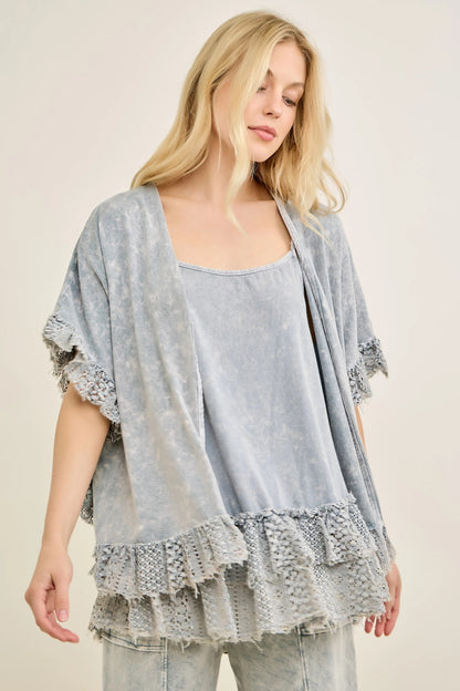 JHer MIneral washed lace Kimono