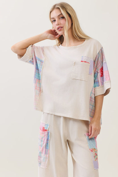 Jher Mineral Washed Patchwork Pocket Top