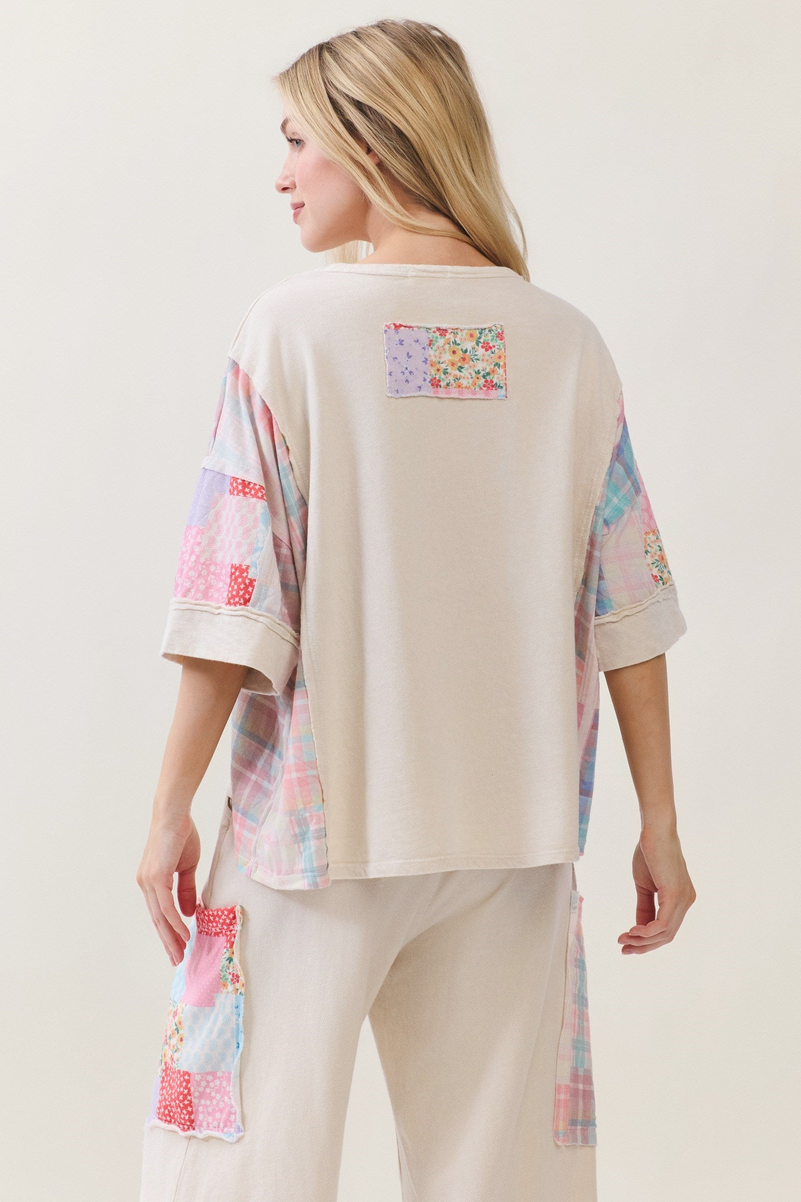 Jher Mineral Washed Patchwork Pocket Top