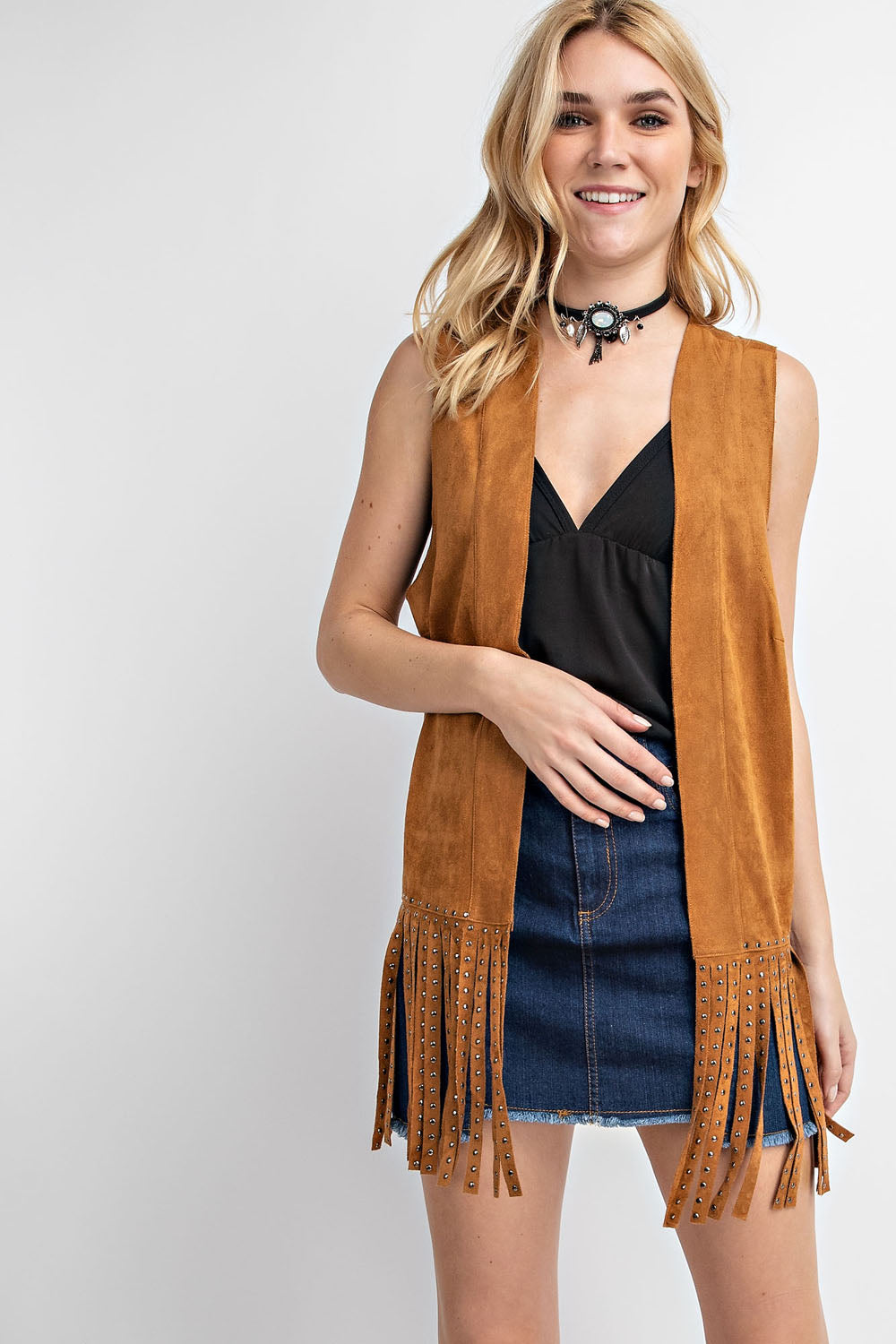 Vocal Suede Studded fringe Vest