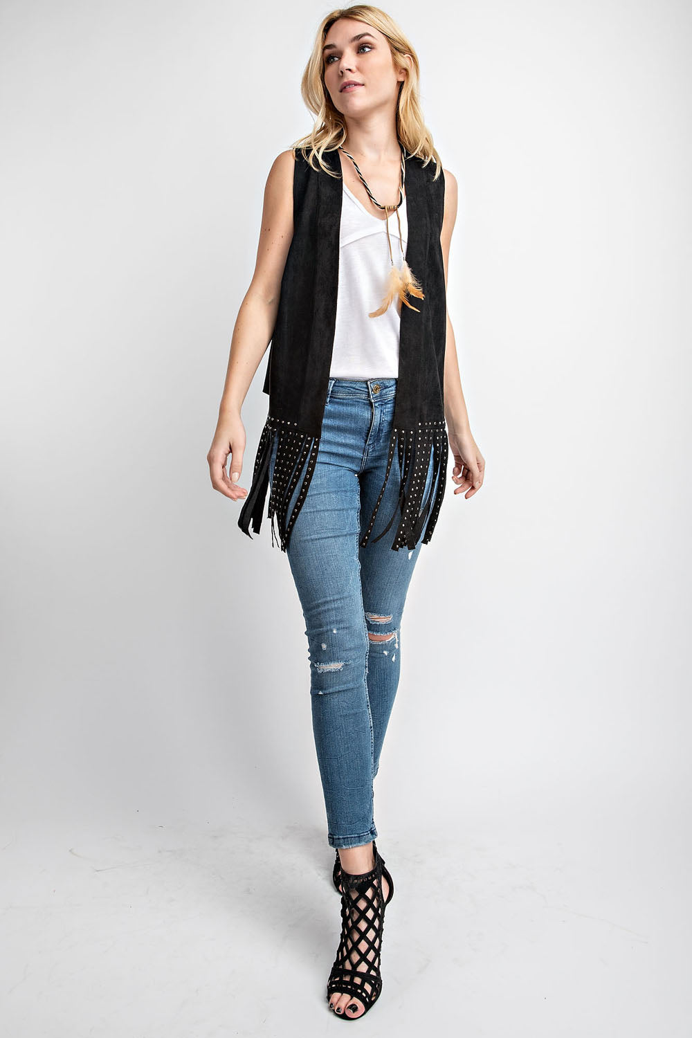 Vocal Suede Studded fringe Vest