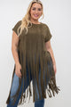 Vocal Short Sleeve Fringe Suede Top