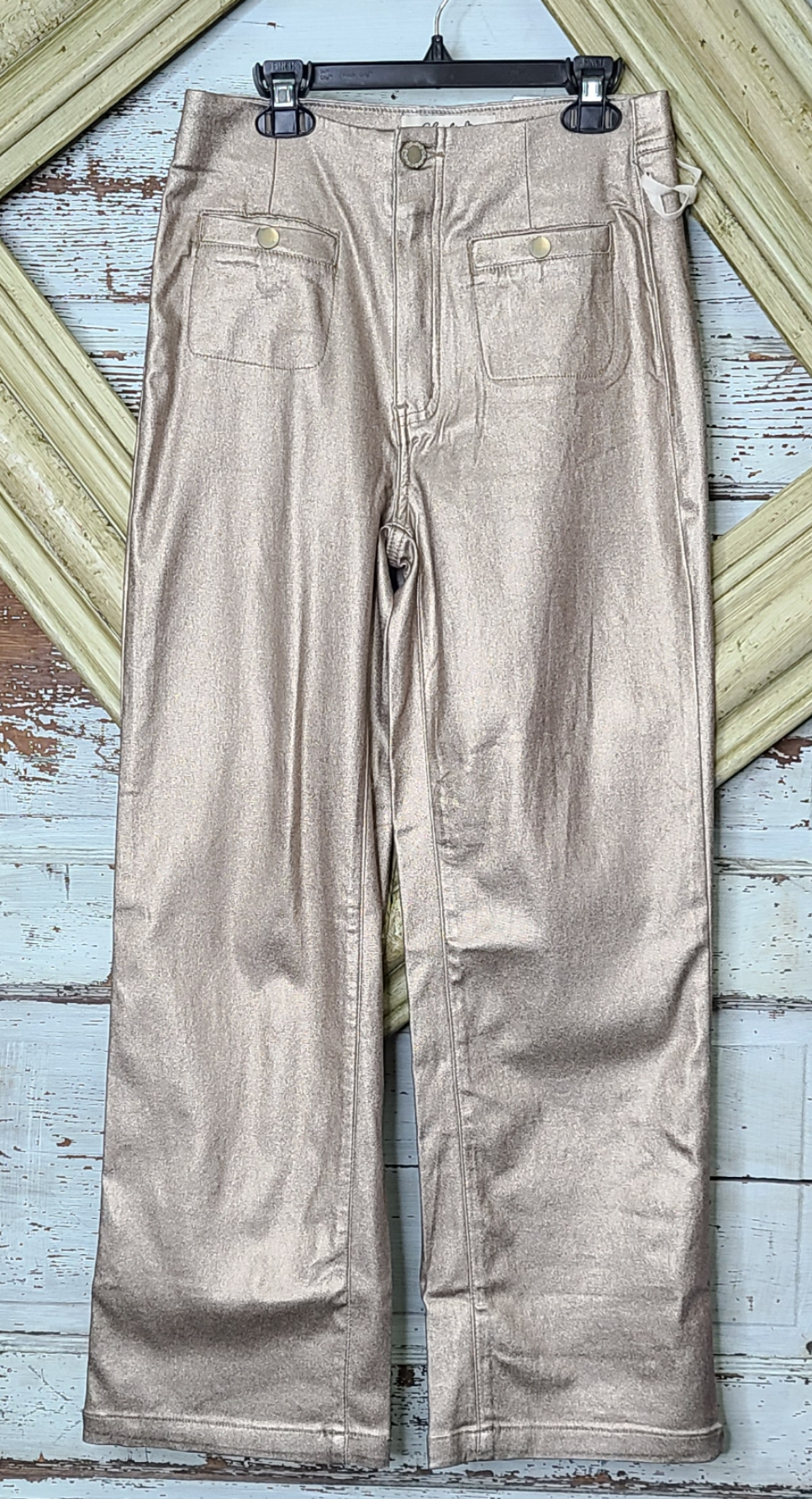 Bronze Shimmery twill pull on pants with welt pockets