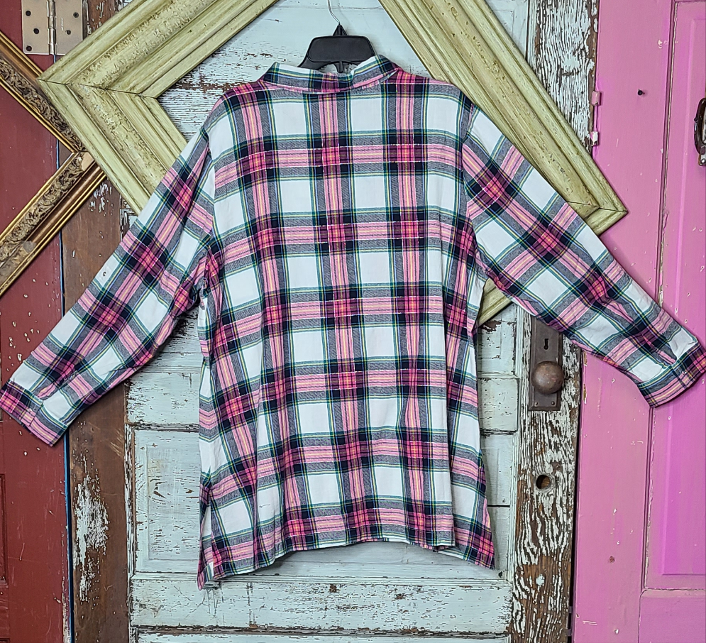 Papaer Lace Pink and Black Plaid Button Up